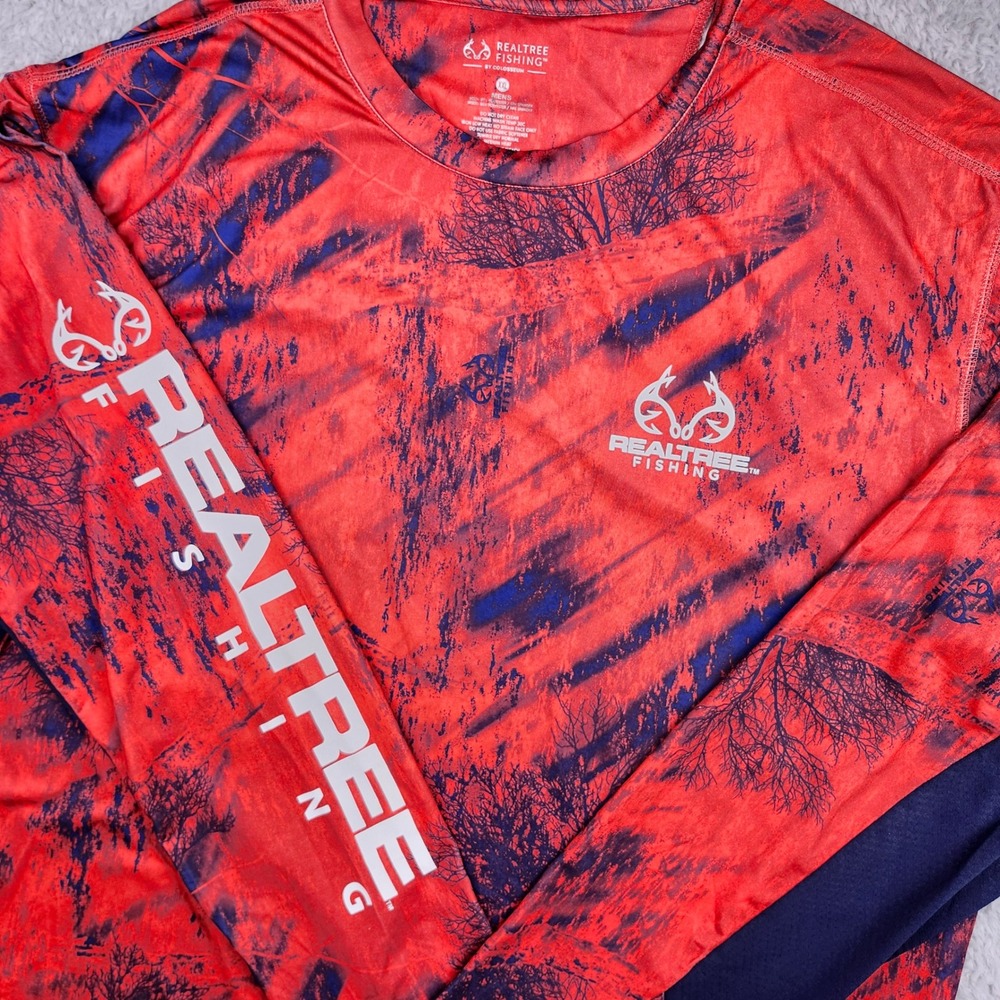 Realtree Fishing Shirt XXL 2XL Red Blue Camo Long Sleeve Performance Outdoor